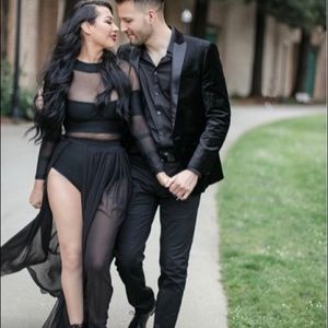 LA FEMME Los Angeles 2piece black bodysuit ,skirt